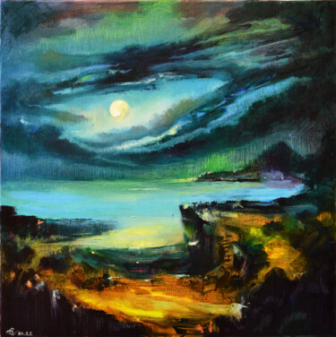 Картина под названием "Луна над бухтой" - Vadim Stolyarov, Подлинное произведение искусства, Масло