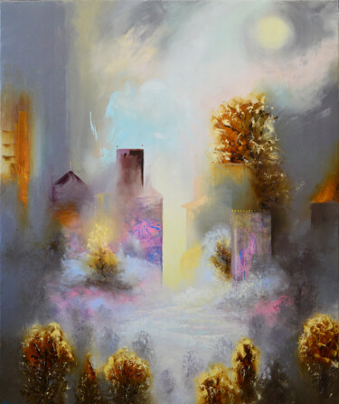 Картина под названием "Новогодний город" - Vadim Stolyarov, Подлинное произведение искусства, Масло