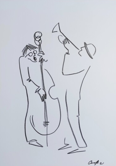 图画 标题为“street musicians” 由Vadim Studenov, 原创艺术品, 铅笔