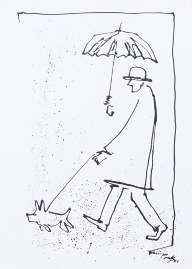 Dessin intitulée "a walk with the dog…" par Vadim Studenov, Œuvre d'art originale, Acrylique