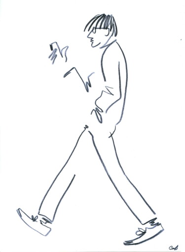 Drawing titled "Man with smartphone" by Vadim Studenov, Original Artwork, Pencil