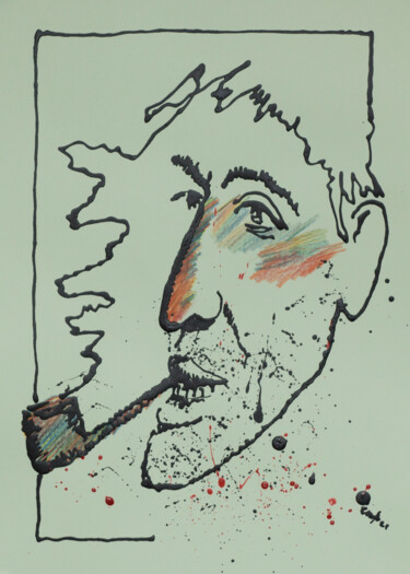 Drawing titled "Smoking young man" by Vadim Studenov, Original Artwork, Acrylic