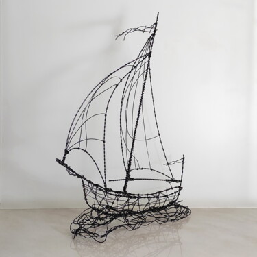 Sculpture titled "Sailing boat under…" by Vadim Studenov, Original Artwork, Metals