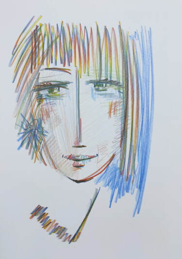 Рисунок под названием "abstract woman port…" - Vadim Studenov, Подлинное произведение искусства, Цветные карандаши