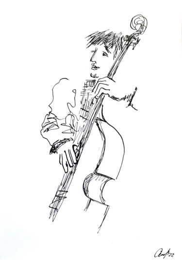Drawing titled "Street musician" by Vadim Studenov, Original Artwork, Acrylic