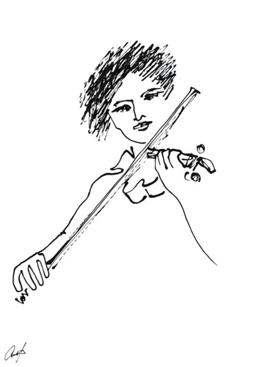 Disegno intitolato "The violinist plays…" da Vadim Studenov, Opera d'arte originale, Acrilico