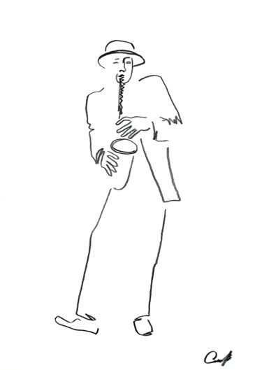 Disegno intitolato "Dancing musician" da Vadim Studenov, Opera d'arte originale, Matita