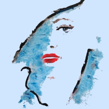 Dibujo titulada "Woman blue" por Vadim Studenov, Obra de arte original, Oleo
