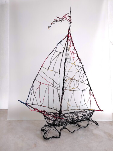 Sculpture titled "Metal sailboat" by Vadim Studenov, Original Artwork, Metals