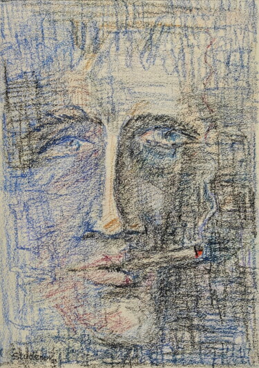 Desenho intitulada "Blue eyes" por Vadim Studenov, Obras de arte originais, Pastel