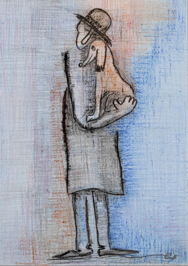 Desenho intitulada "Found my dog." por Vadim Studenov, Obras de arte originais, Pastel