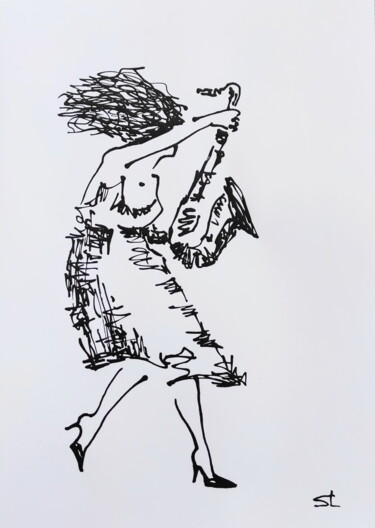 Tekening getiteld "woman dancing with…" door Vadim Studenov, Origineel Kunstwerk, Acryl