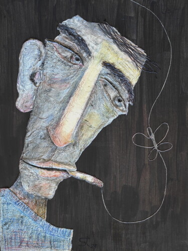 Malerei mit dem Titel "The romantic man sm…" von Vadim Studenov, Original-Kunstwerk, Conté-Buntstifte