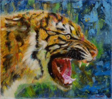 Картина под названием "Tiger angry" - Vadim Zdesenko (Vazdart), Подлинное произведение искусства, Масло Установлен на Деревя…