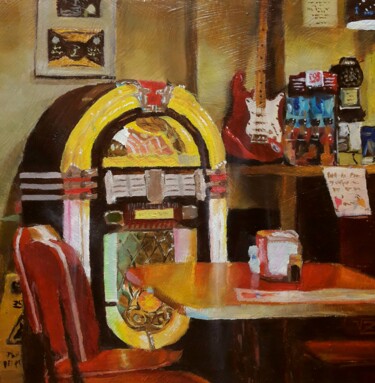 Картина под названием "Jukebox cafe" - Vadim Zdesenko (Vazdart), Подлинное произведение искусства, Масло