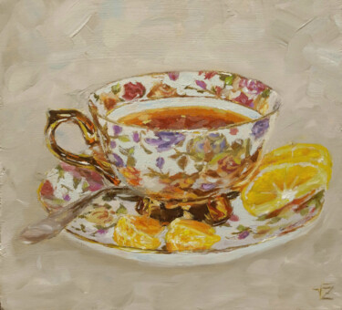 Картина под названием "Cup of tea #3" - Vadim Zdesenko (Vazdart), Подлинное произведение искусства, Масло