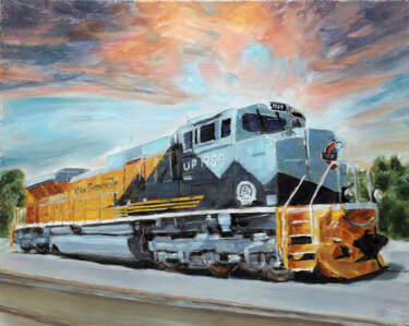 Картина под названием "US locomotive" - Vadim Zdesenko (Vazdart), Подлинное произведение искусства, Масло