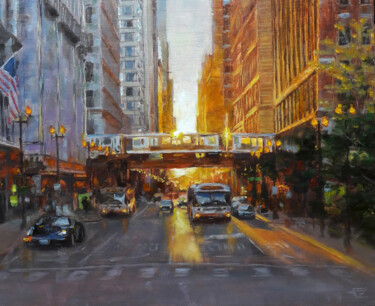 Картина под названием "Chicago Sunset" - Vadim Zdesenko (Vazdart), Подлинное произведение искусства, Масло