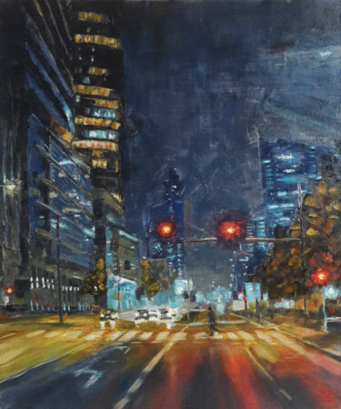 Картина под названием "City night #2" - Vadim Zdesenko (Vazdart), Подлинное произведение искусства, Масло
