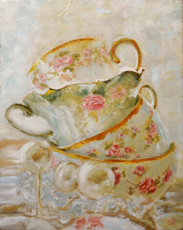 Картина под названием "Tea cups" - Vadim Zdesenko (Vazdart), Подлинное произведение искусства, Масло