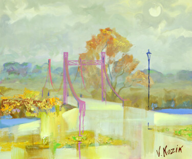 Картина под названием "Pink bridge" - Vadym Kozik, Подлинное произведение искусства, Масло