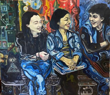 Painting titled "dream gossips" by Vadison Almeida, Original Artwork, Oil Mounted on Wood Panel