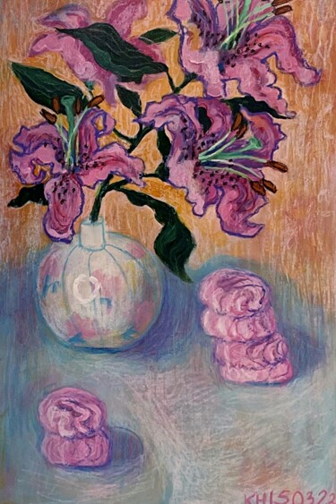 Peinture intitulée "Lilies with zephyr" par Vaenaton, Œuvre d'art originale, Acrylique