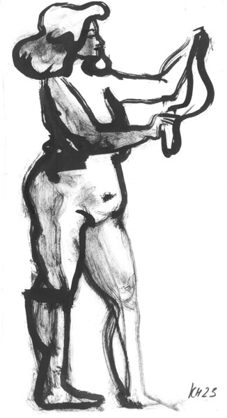Drawing titled "Standing model" by Vaenaton, Original Artwork, Ink