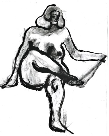 Drawing titled "Sitting model" by Vaenaton, Original Artwork, Ink