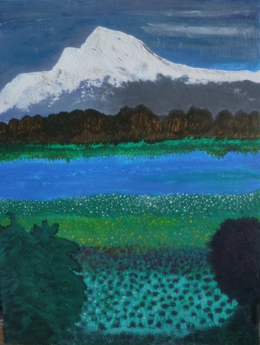Malarstwo zatytułowany „Mountain view” autorstwa Vafa Majidli, Oryginalna praca, Akryl Zamontowany na Drewniana rama noszy
