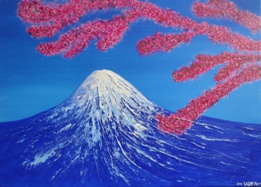 Malerei mit dem Titel "Fujiyama mountain" von Vafa Majidli, Original-Kunstwerk, Acryl Auf Keilrahmen aus Holz montiert