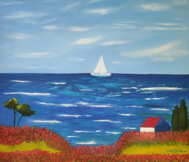 Painting titled "Nautical morning" by Vafa Majidli, Original Artwork, Oil Mounted on Wood Stretcher frame