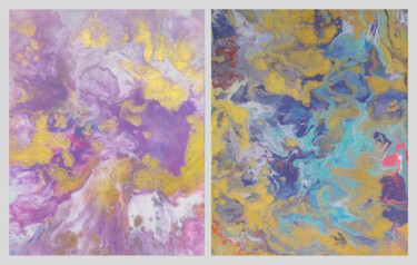 Painting titled ""Purple & Gold" Dip…" by Vafa Majidli, Original Artwork, Acrylic Mounted on Wood Stretcher frame