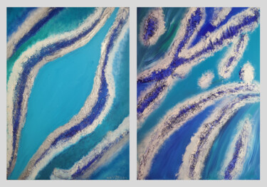 Pintura intitulada ""Blue water" diptych" por Vafa Majidli, Obras de arte originais, Acrílico Montado em Armação em madeira