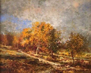 Painting titled "Autumn" by Vagharshak Abrahamyan, Original Artwork, Oil Mounted on Wood Stretcher frame