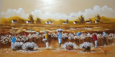 Pintura intitulada "Colheita de algodão" por Vagner Autuori, Obras de arte originais, Óleo