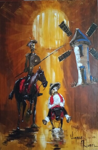Painting titled "Don Quijote e Sanch…" by Vagner Autuori, Original Artwork, Oil