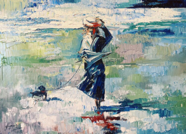 Painting titled "THE FRENCH WOMAN" by Vahe Bagumyan, Original Artwork, Oil Mounted on Wood Stretcher frame