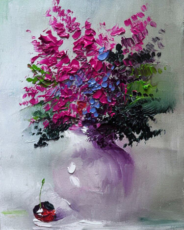 Картина под названием "Purple still life" - Vahe Bagumyan, Подлинное произведение искусства, Масло Установлен на Деревянная…