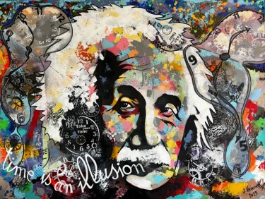 Malarstwo zatytułowany „Einstein, time is a…” autorstwa Vainunska Jacques, Oryginalna praca, Akryl