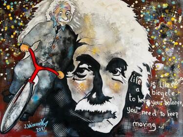 Painting titled "Einstein, ''life is…" by Vainunska Jacques, Original Artwork, Acrylic Mounted on Wood Stretcher frame