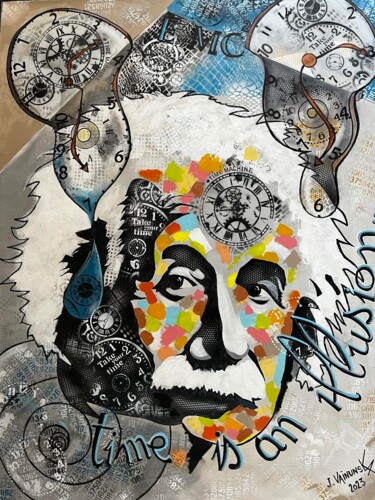 Pittura intitolato "Einstein, ''time is…" da Vainunska Jacques, Opera d'arte originale, Acrilico Montato su Telaio per barel…