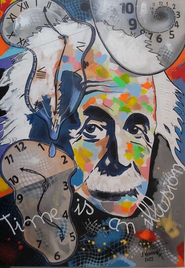 Pintura titulada "Einstein, ''time is…" por Vainunska Jacques, Obra de arte original, Acrílico Montado en Bastidor de camill…