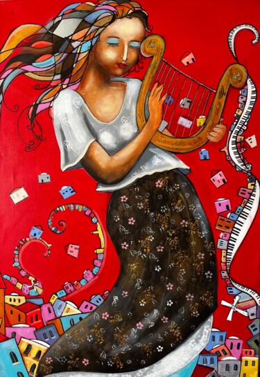 Картина под названием "the lyre player" - Vainunska Jacques, Подлинное произведение искусства, Акрил Установлен на Деревянна…