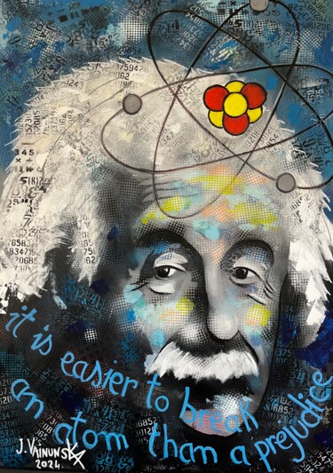 Painting titled "Einstein & the atom." by Vainunska Jacques, Original Artwork, Acrylic