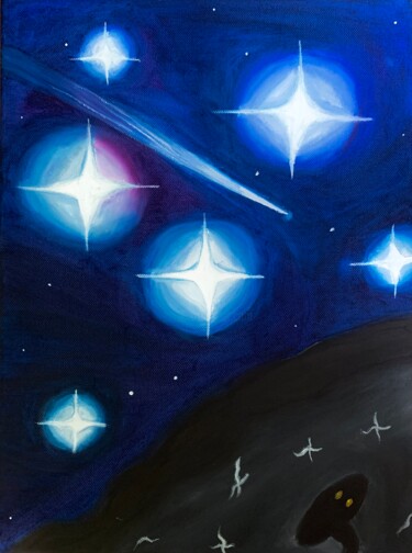 Peinture intitulée "Yearn for lost star…" par Vaire Valier, Œuvre d'art originale, Huile Monté sur Panneau de bois