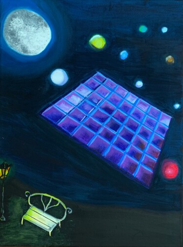 Painting titled "Dance and moonlight" by Vaire Valier, Original Artwork, Oil Mounted on Wood Panel