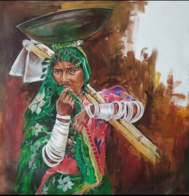 Painting titled "Helping hand" by Vaishali Ingle, Original Artwork, Acrylic Mounted on Cardboard