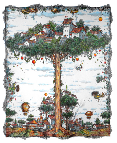 Dibujo titulada "Тысячелетнее дерево…" por Vazha Kurkhuli, Obra de arte original, Lápiz