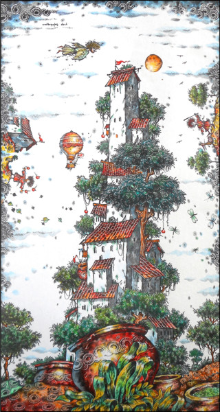 제목이 "Башня/Tower"인 그림 Vazha Kurkhuli로, 원작, 연필